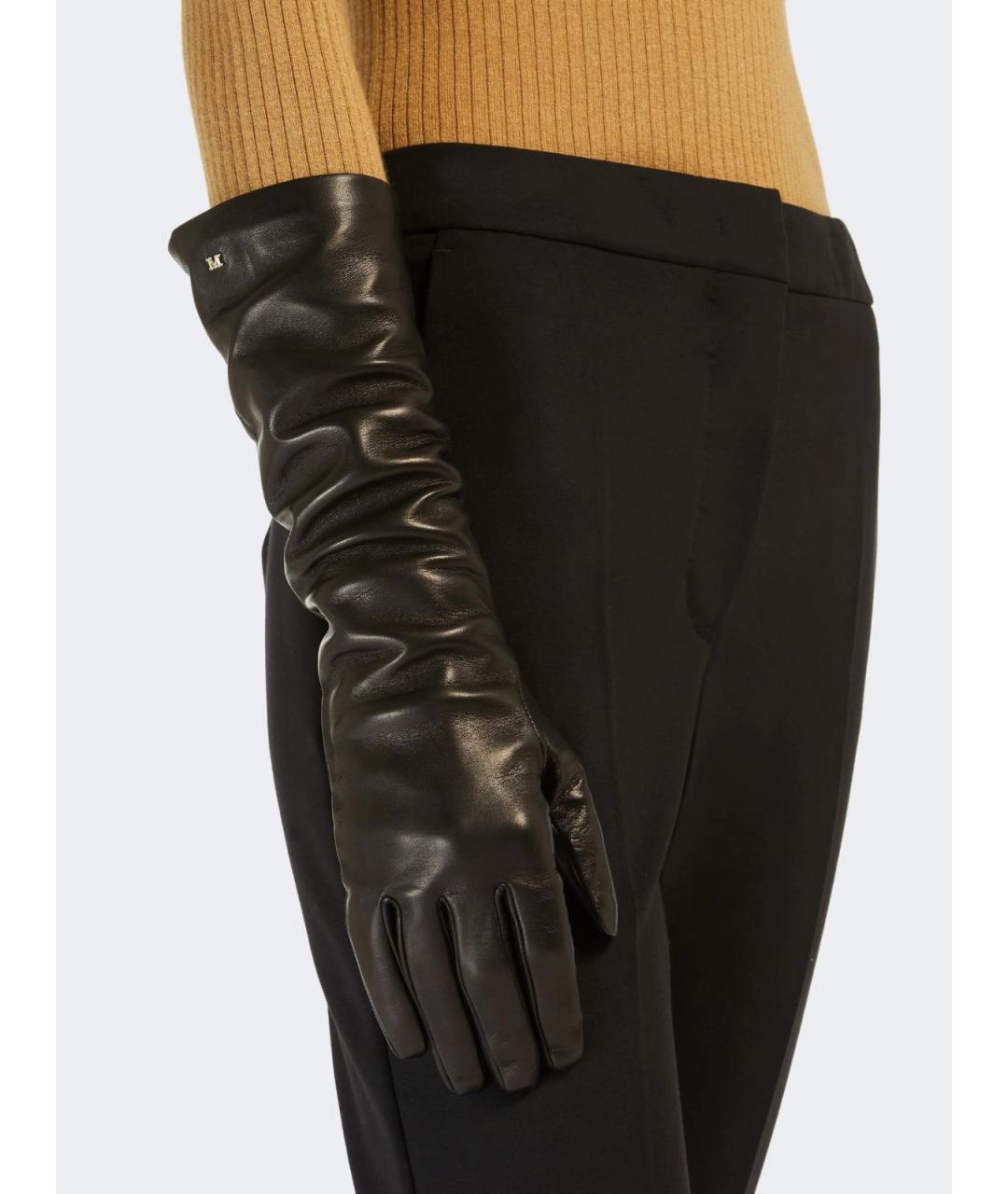 MAX MARA Черные кожаные перчатки, фото 2