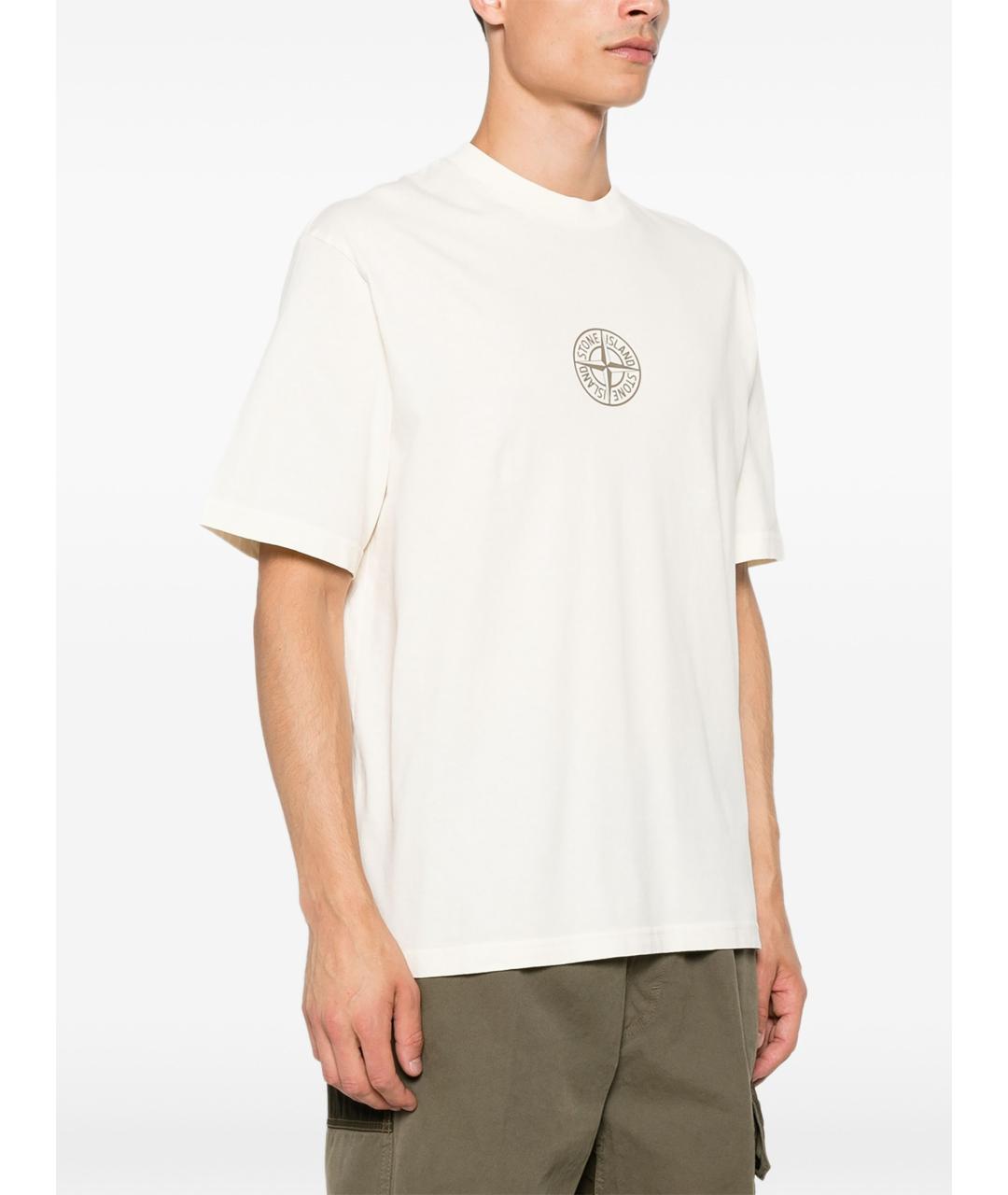 STONE ISLAND Белая хлопковая футболка, фото 5