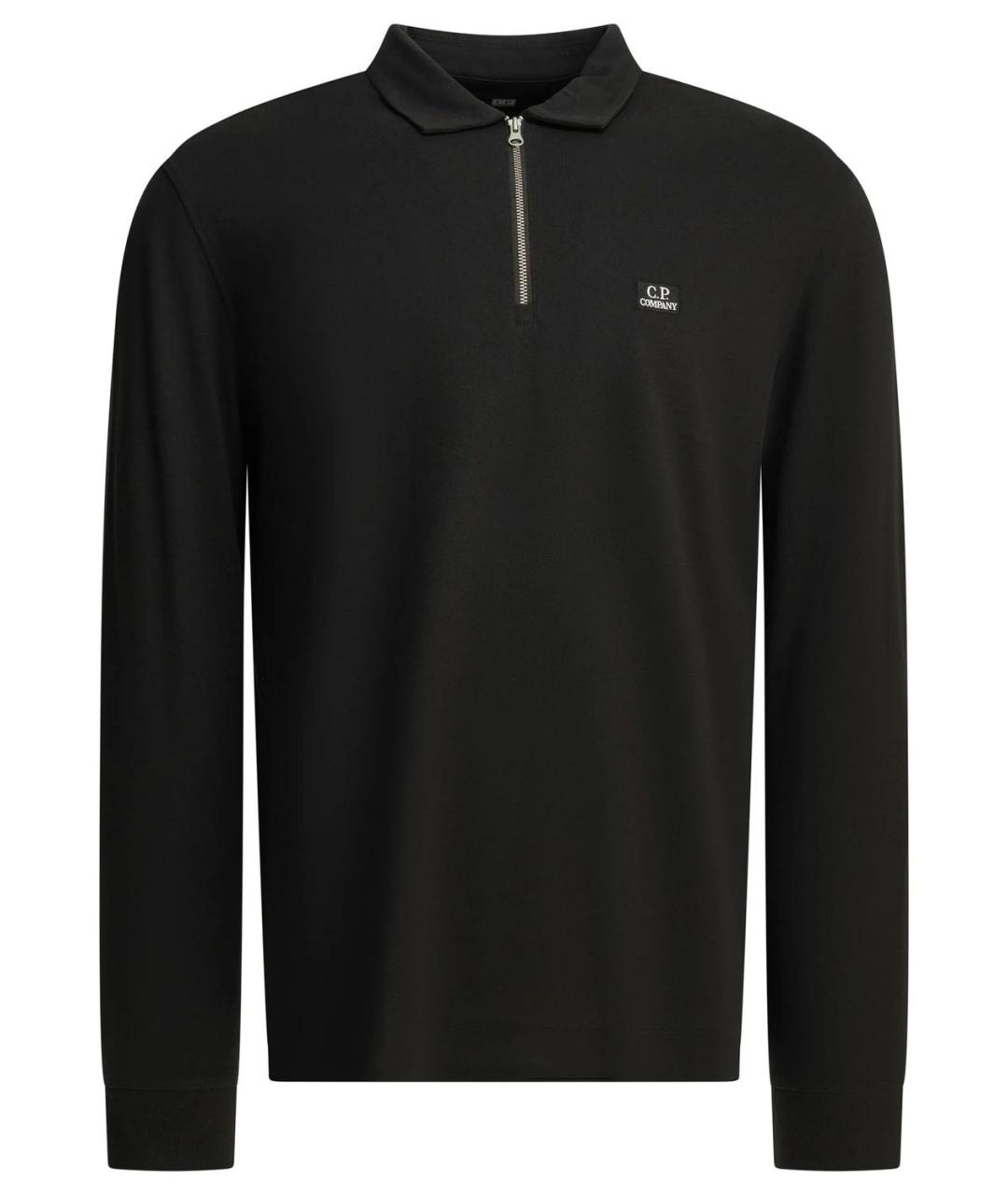 CP COMPANY Черное хлопковое поло с длинным рукавом, фото 1