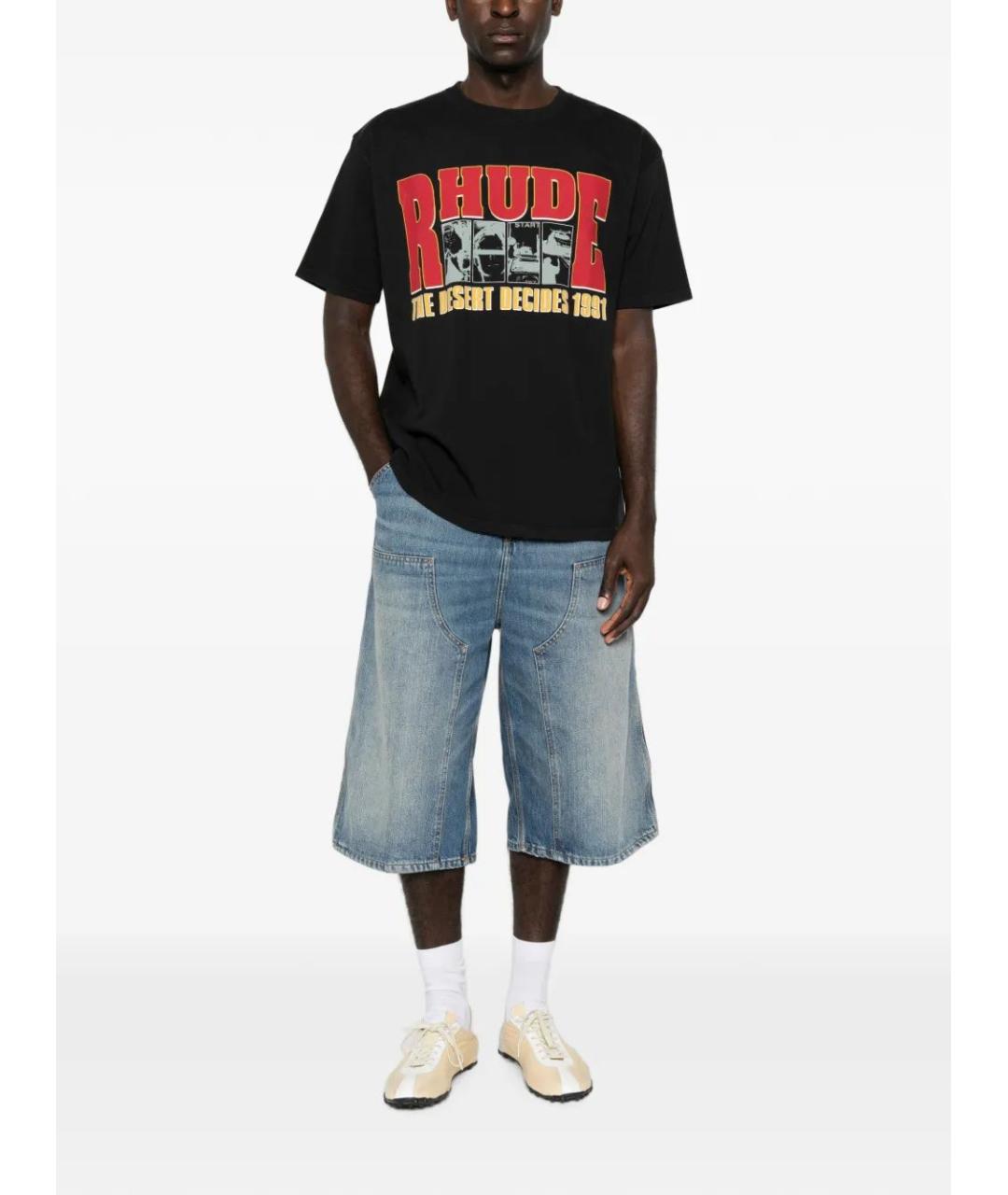 RHUDE Черная хлопковая футболка, фото 2