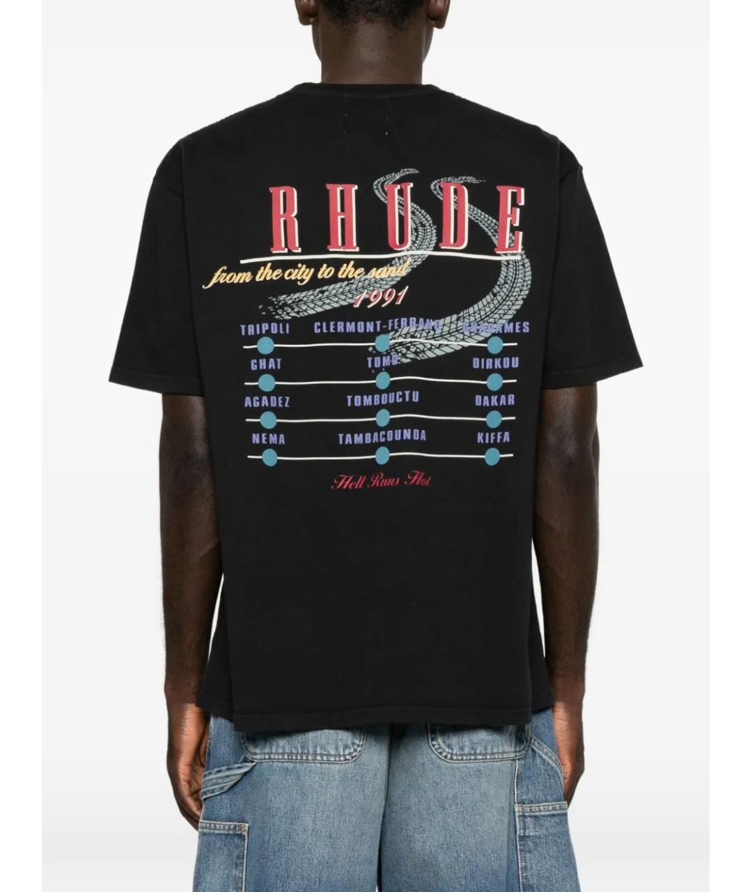 RHUDE Черная хлопковая футболка, фото 4