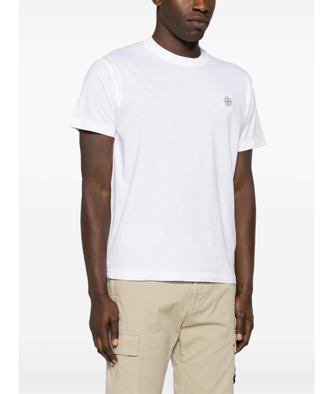 STONE ISLAND Белая хлопковая футболка, фото 2
