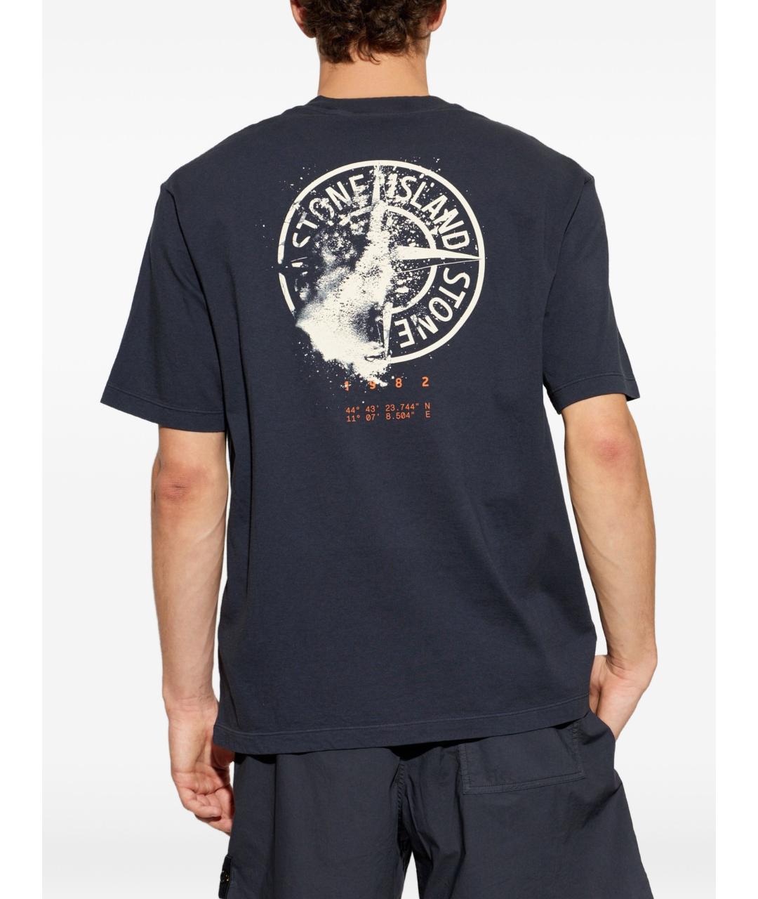STONE ISLAND Темно-синяя хлопковая футболка, фото 4