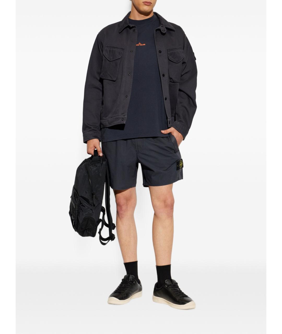 STONE ISLAND Темно-синяя хлопковая футболка, фото 5