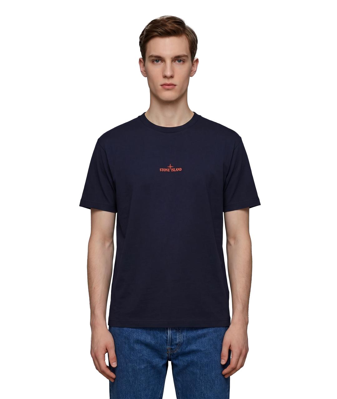 STONE ISLAND Темно-синяя хлопковая футболка, фото 1