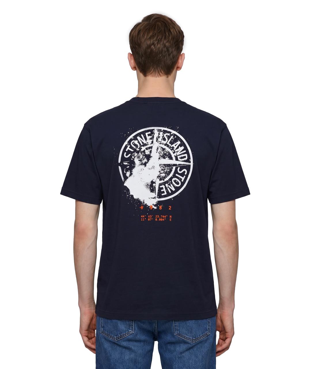 STONE ISLAND Темно-синяя хлопковая футболка, фото 3