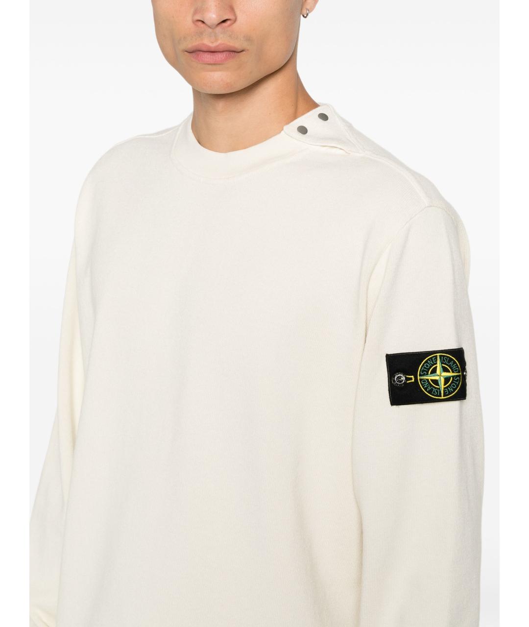 STONE ISLAND Белый хлопковый джемпер / свитер, фото 5