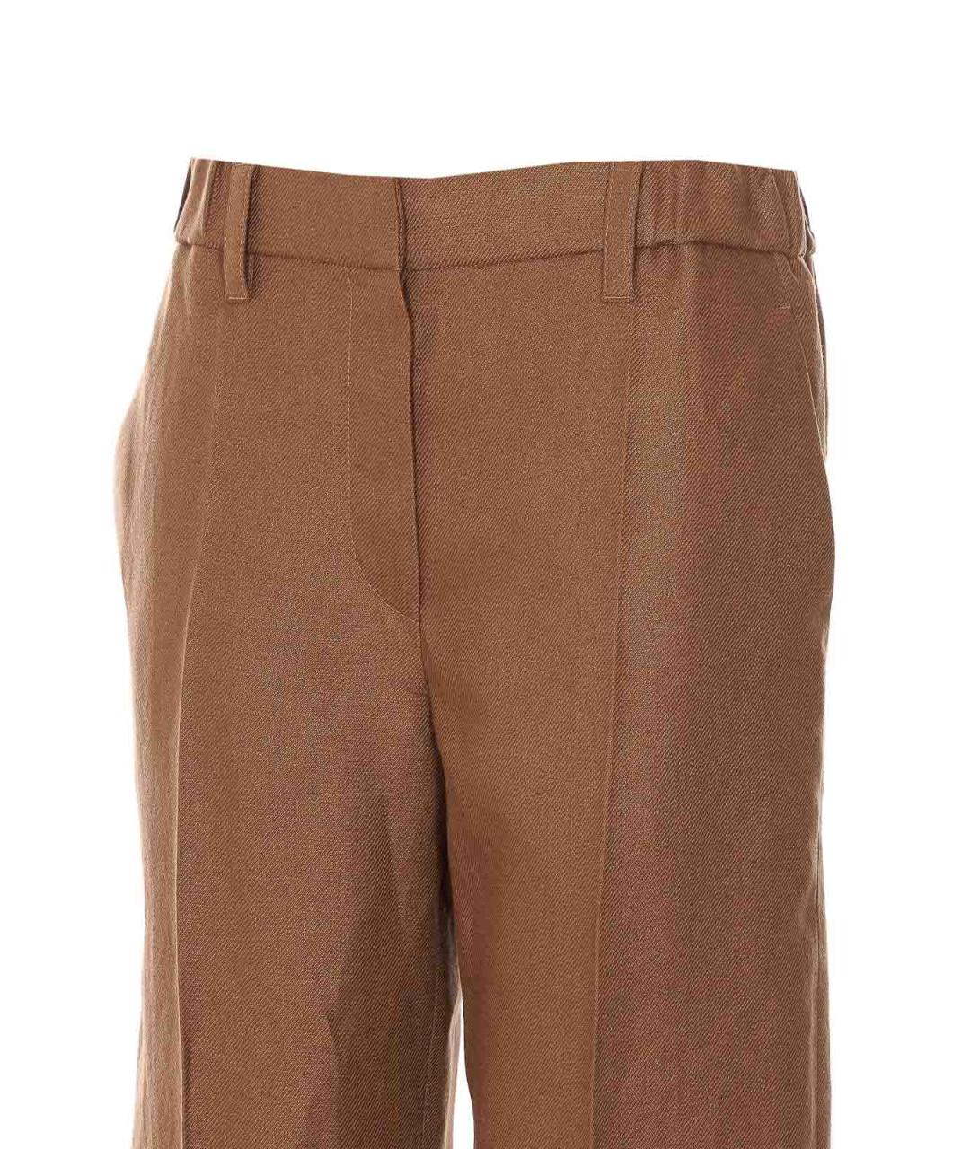 BRUNELLO CUCINELLI Коричневые льняные прямые брюки, фото 4