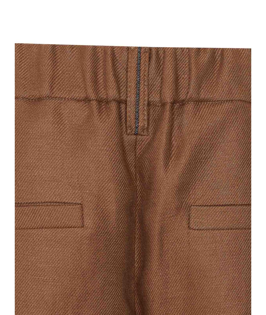 BRUNELLO CUCINELLI Коричневые льняные прямые брюки, фото 3