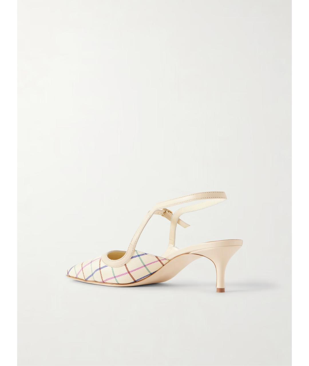 MANOLO BLAHNIK Бежевые текстильные лодочки на низком каблуке, фото 5