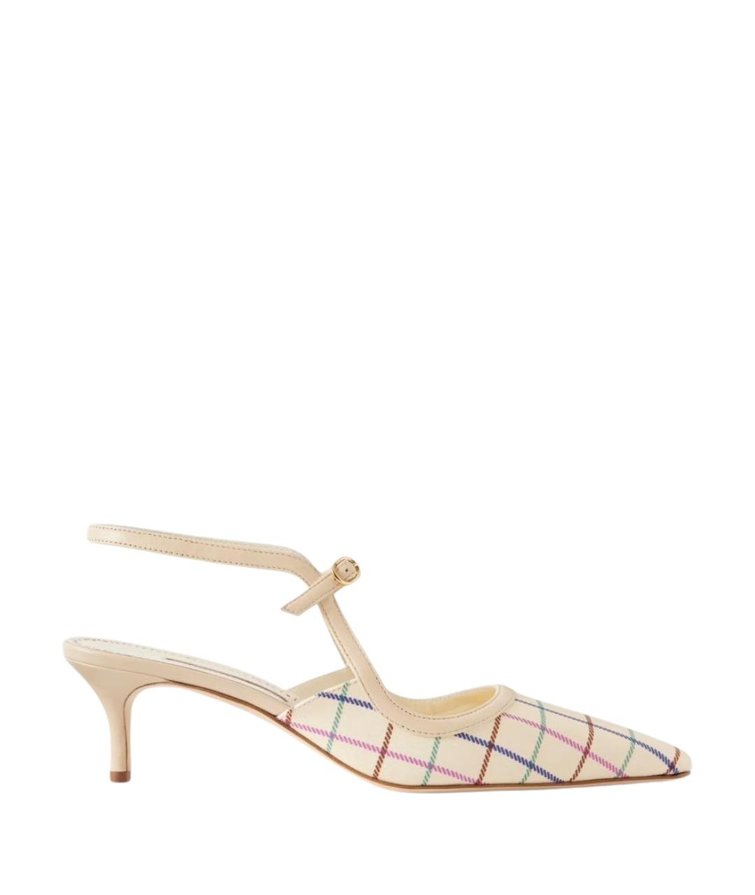 MANOLO BLAHNIK Бежевые текстильные лодочки на низком каблуке, фото 1