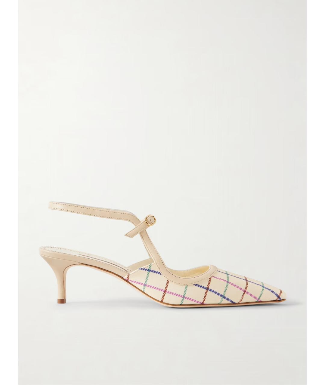 MANOLO BLAHNIK Бежевые текстильные лодочки на низком каблуке, фото 6