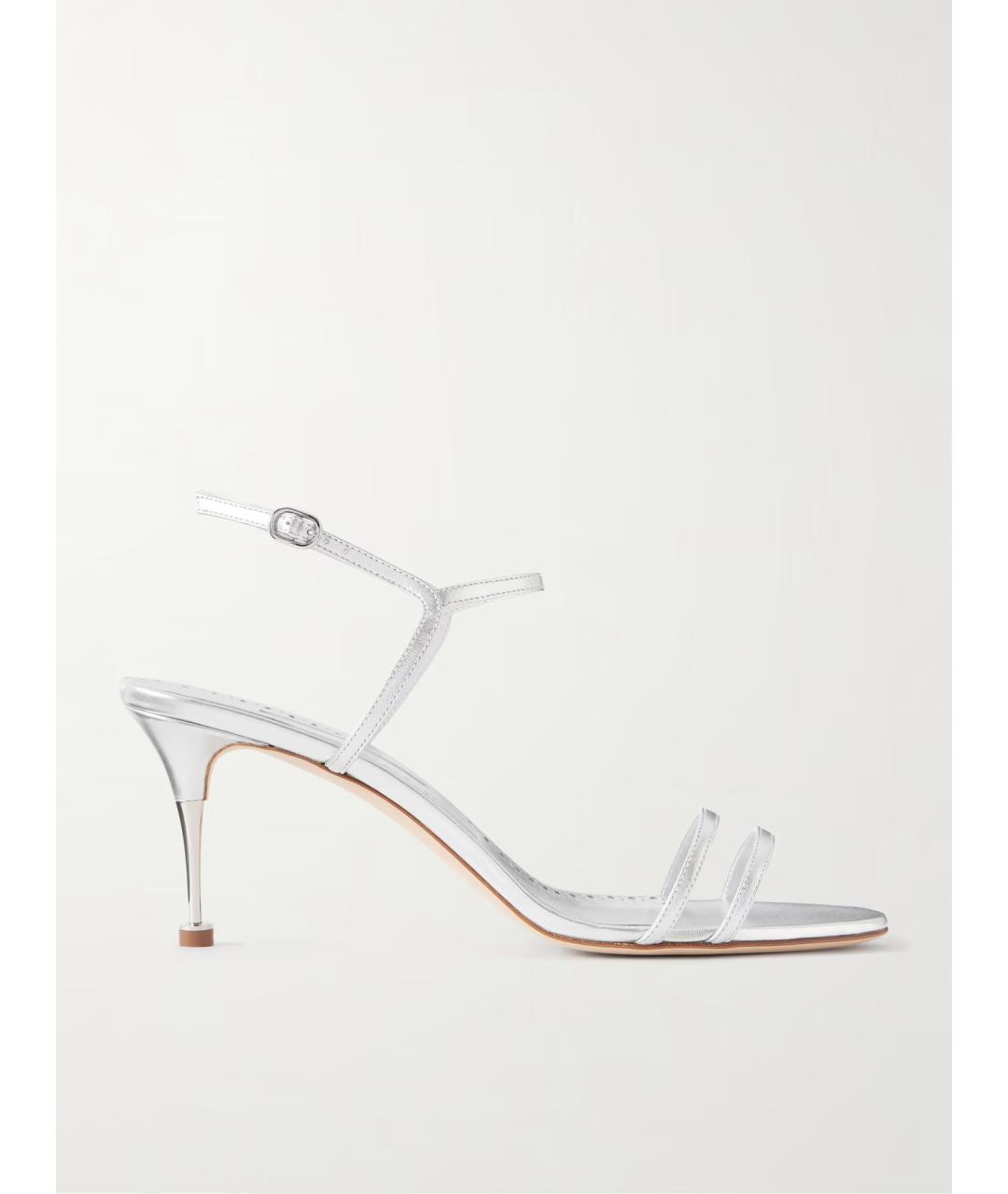 MANOLO BLAHNIK Серебряные кожаные босоножки, фото 5