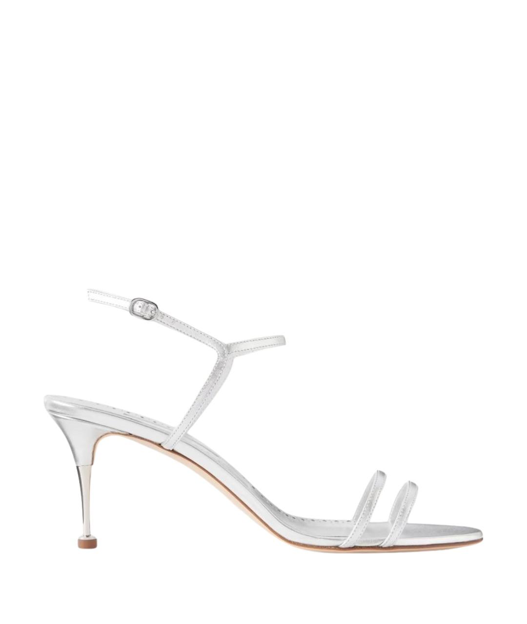 MANOLO BLAHNIK Серебряные кожаные босоножки, фото 1