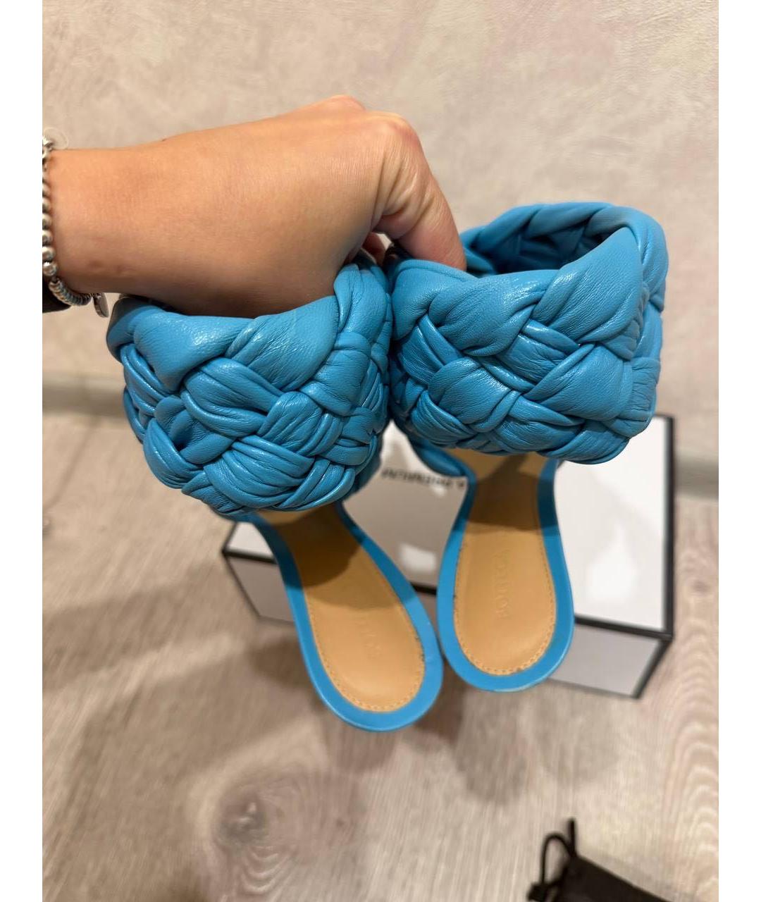 BOTTEGA VENETA Голубые кожаные босоножки, фото 4