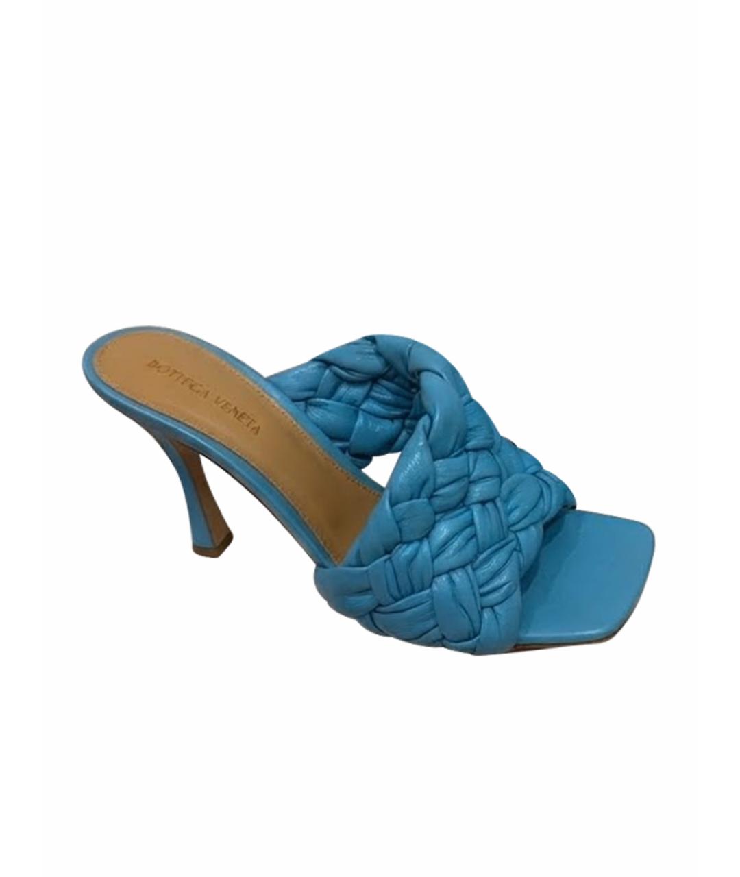 BOTTEGA VENETA Голубые кожаные босоножки, фото 1