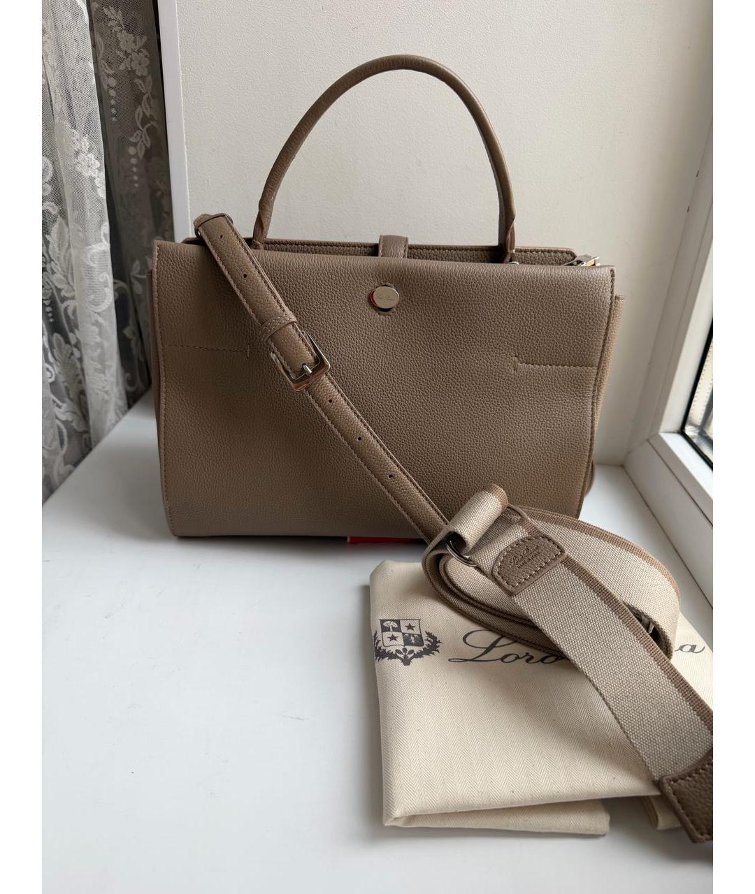 LORO PIANA Бежевая кожаная сумка тоут, фото 6