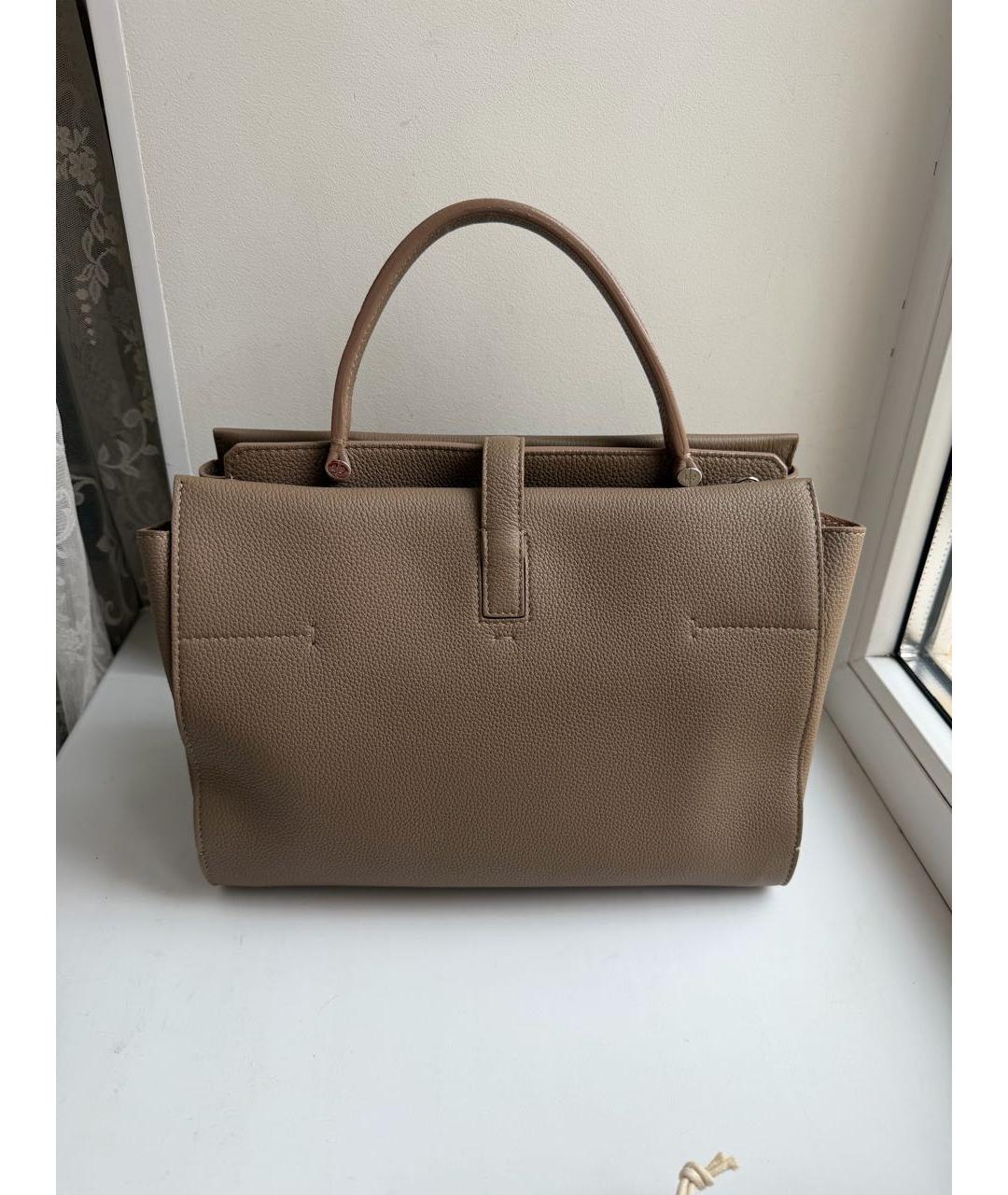 LORO PIANA Бежевая кожаная сумка тоут, фото 2