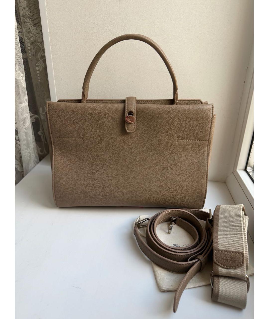 LORO PIANA Бежевая кожаная сумка тоут, фото 7