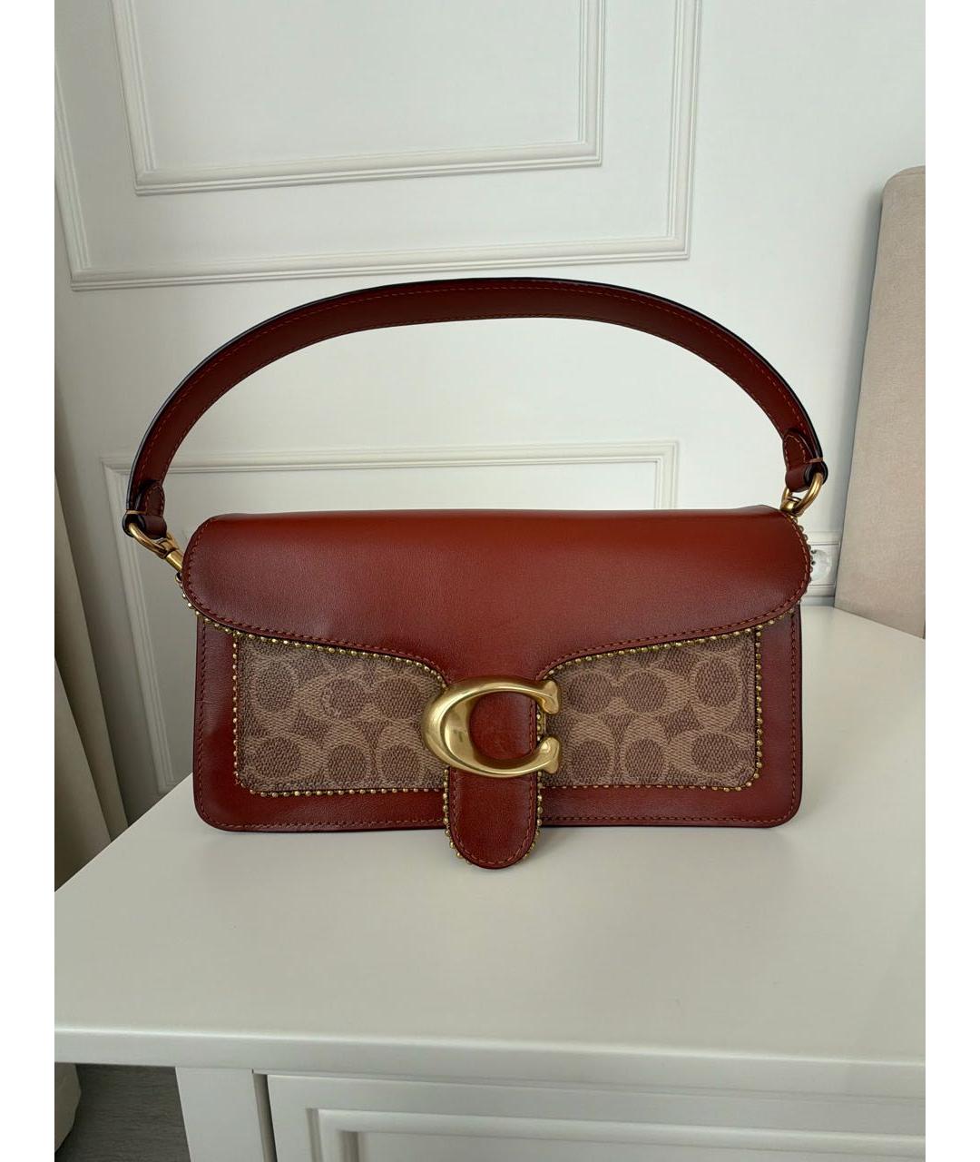 COACH Красная сумка с короткими ручками из канвы, фото 8