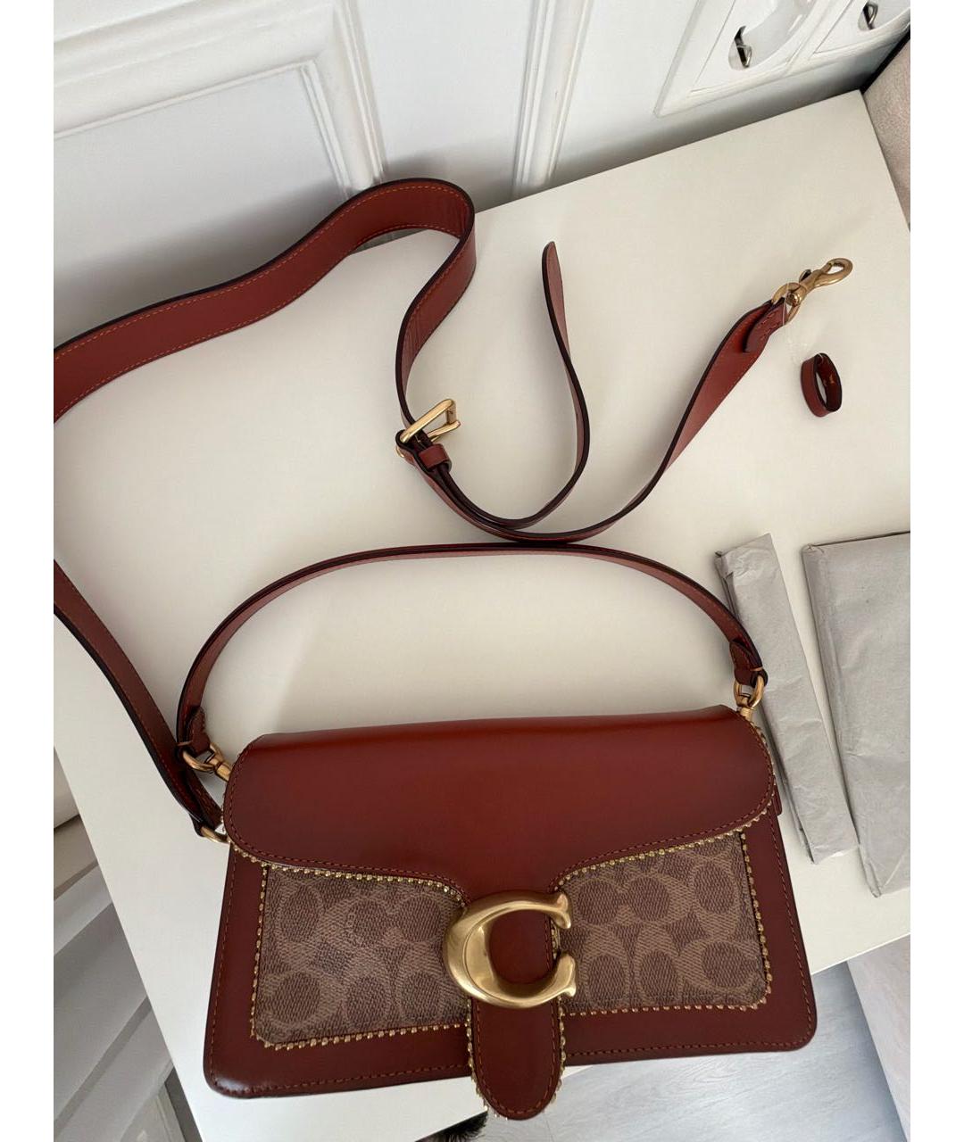 COACH Красная сумка с короткими ручками из канвы, фото 4