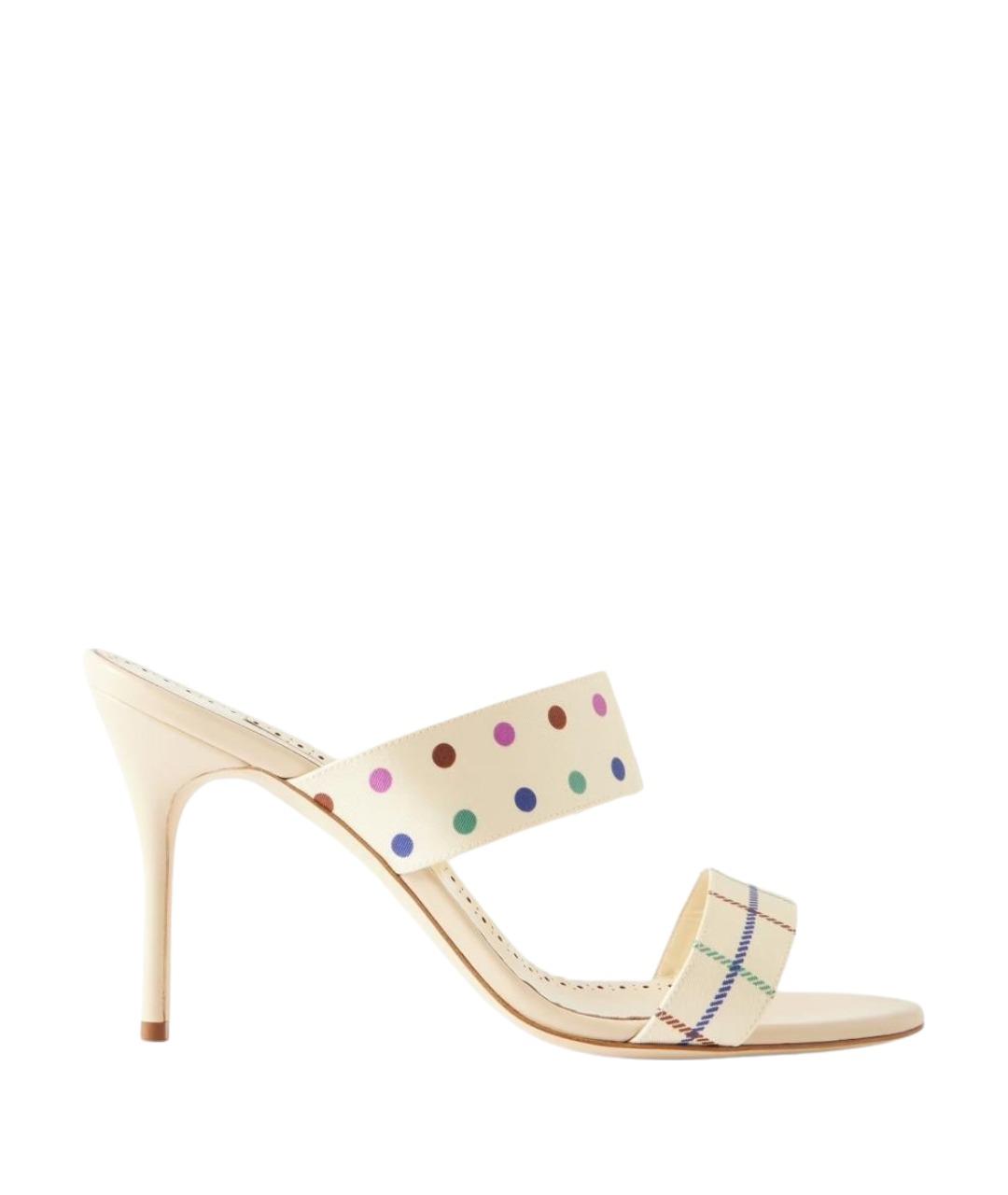MANOLO BLAHNIK Бежевые текстильные мюли, фото 1