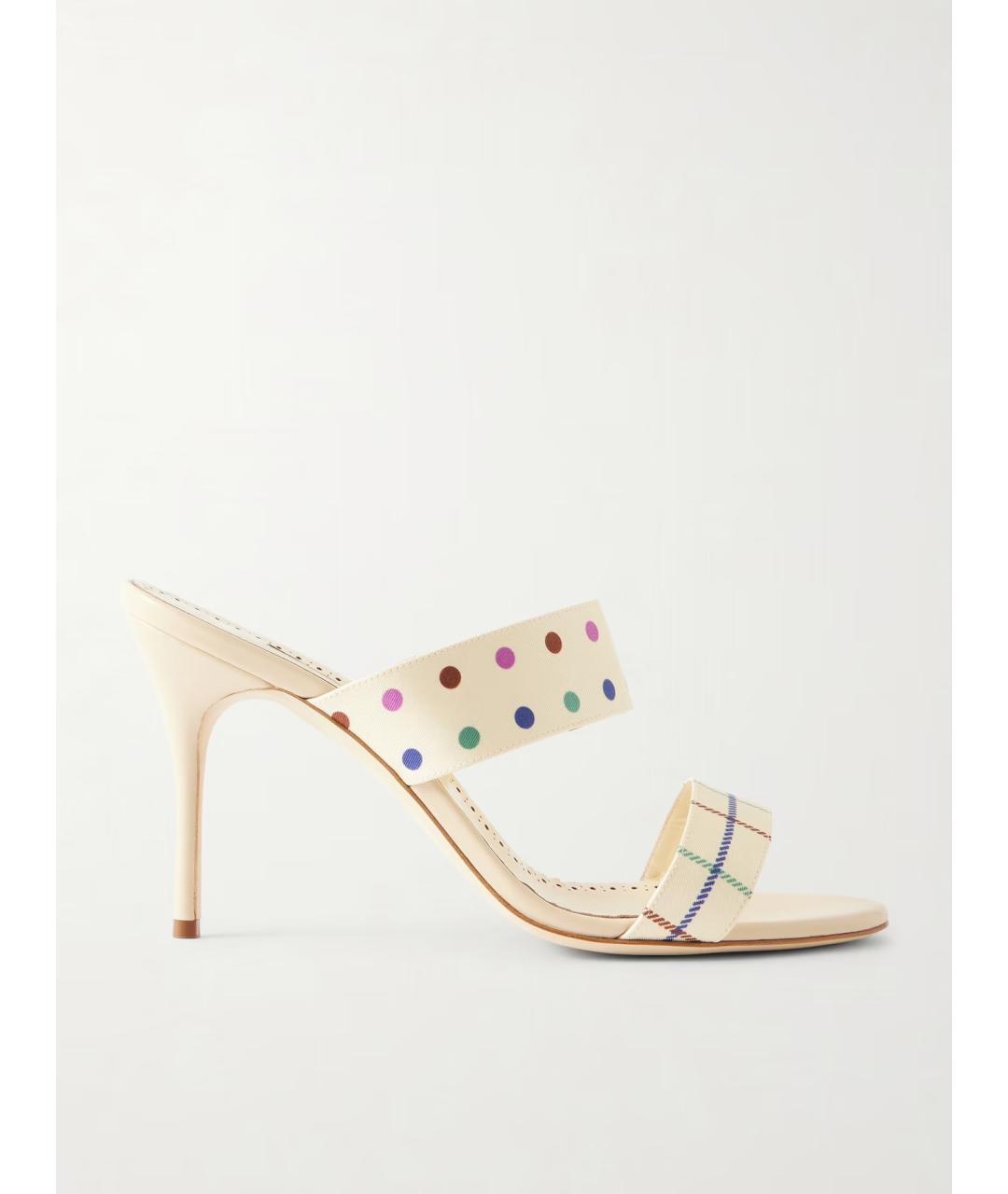 MANOLO BLAHNIK Бежевые текстильные мюли, фото 6