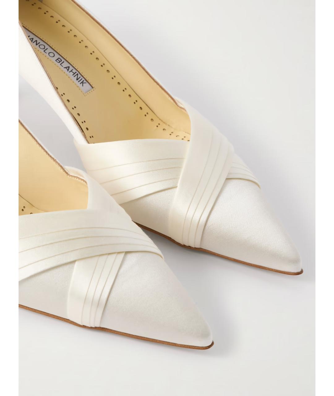 MANOLO BLAHNIK Белые текстильные лодочки на низком каблуке, фото 5