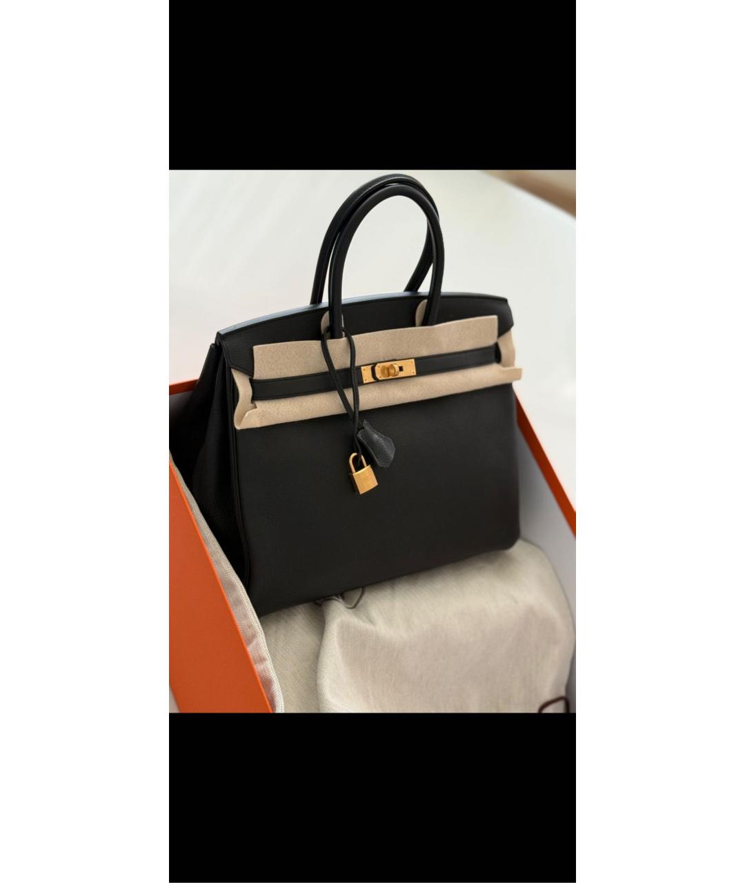 HERMES Черная кожаная сумка тоут, фото 3