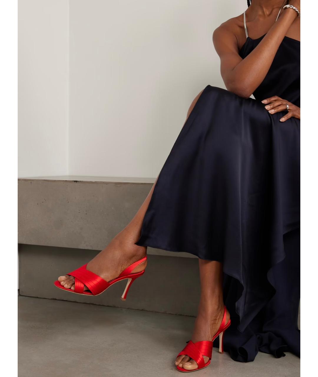 MANOLO BLAHNIK Красные текстильные мюли, фото 2