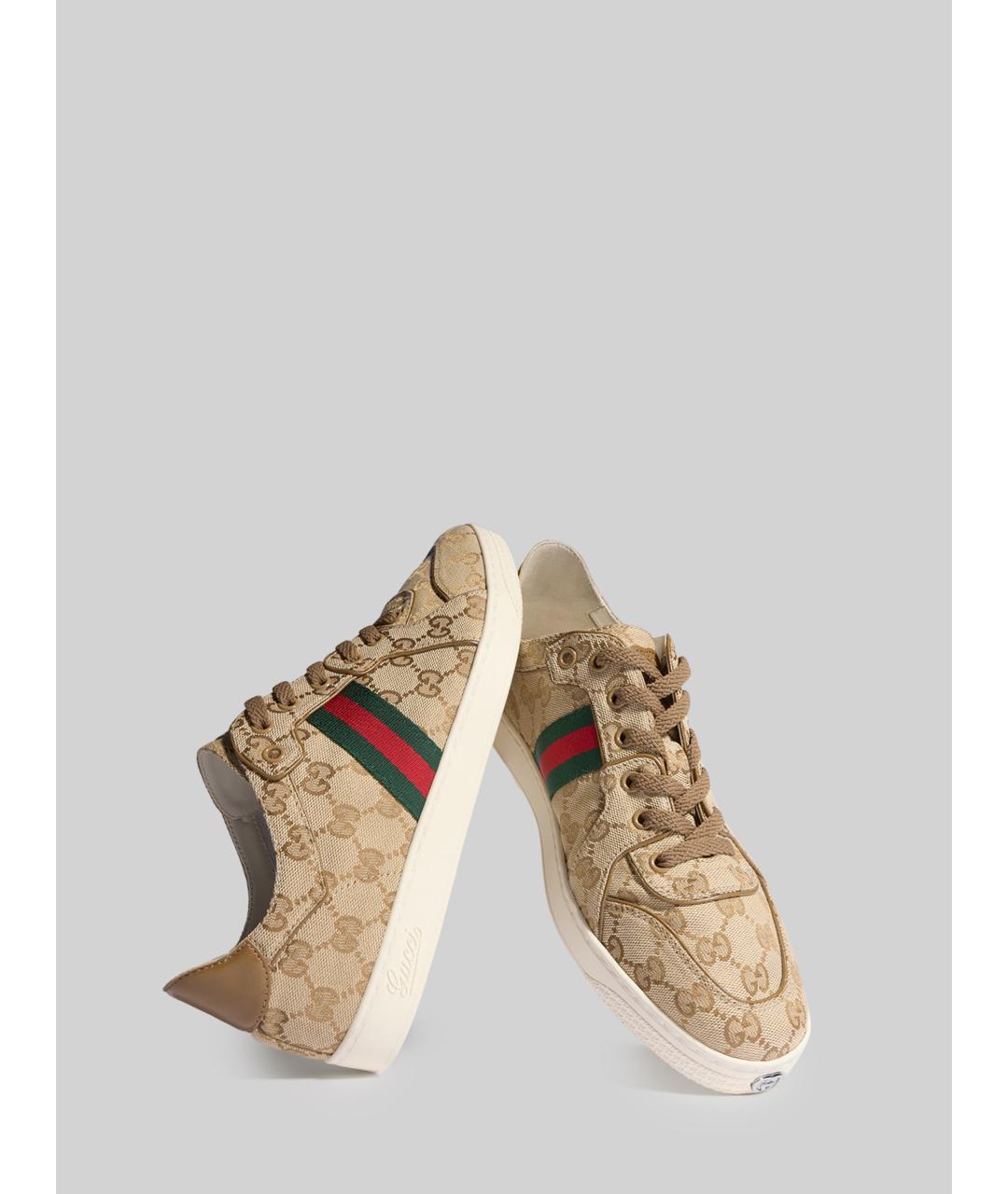 GUCCI Бежевые текстильные низкие кроссовки / кеды, фото 3
