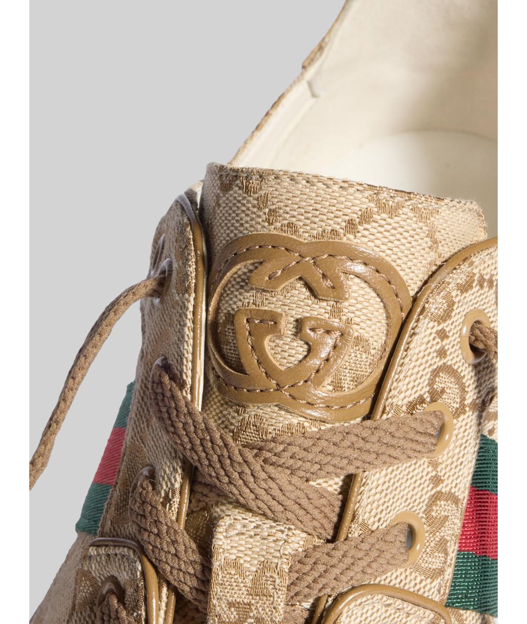 GUCCI Бежевые текстильные низкие кроссовки / кеды, фото 5