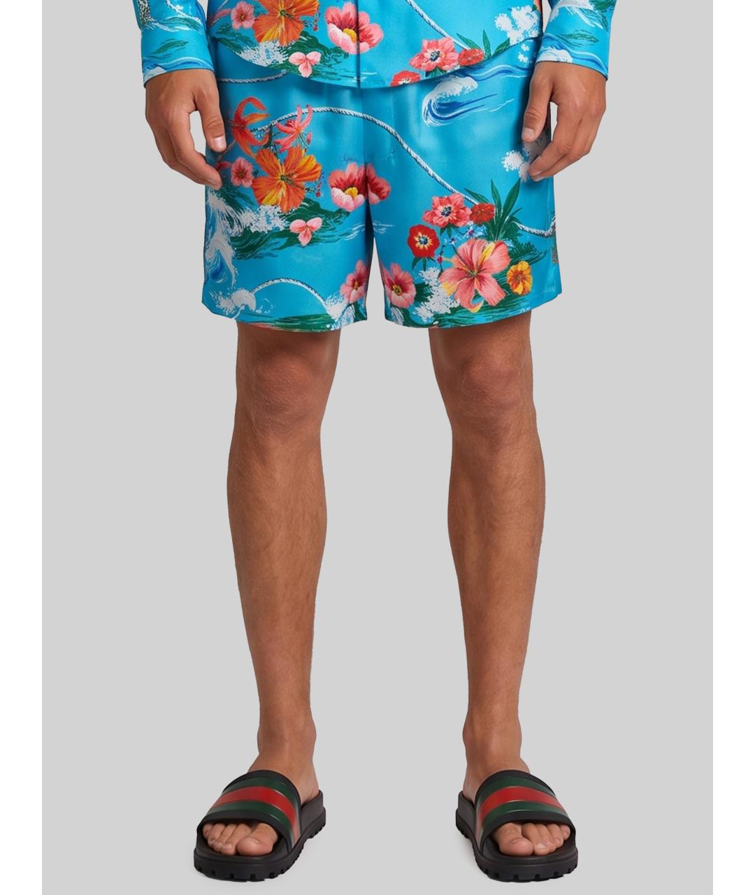 GUCCI Голубые шелковые шорты, фото 2