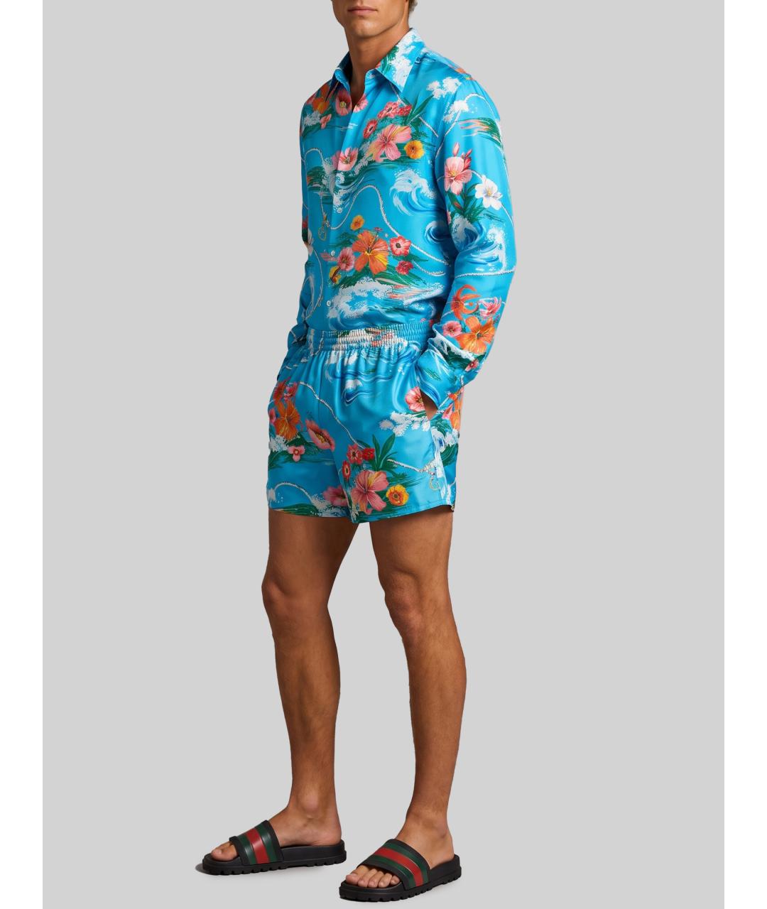 GUCCI Голубые шелковые шорты, фото 3