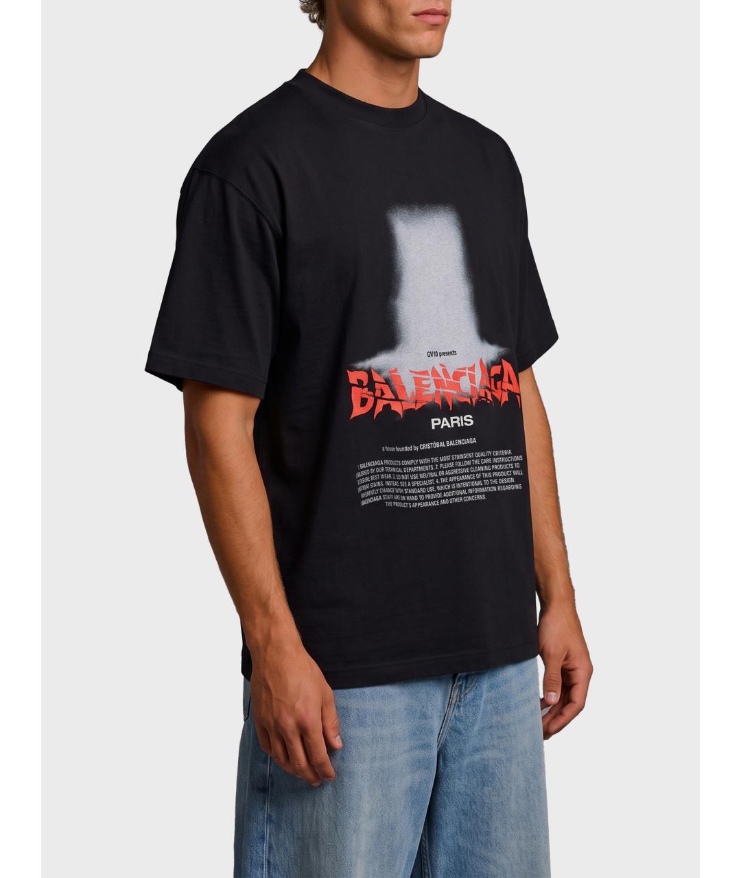 BALENCIAGA Черная хлопковая футболка, фото 2