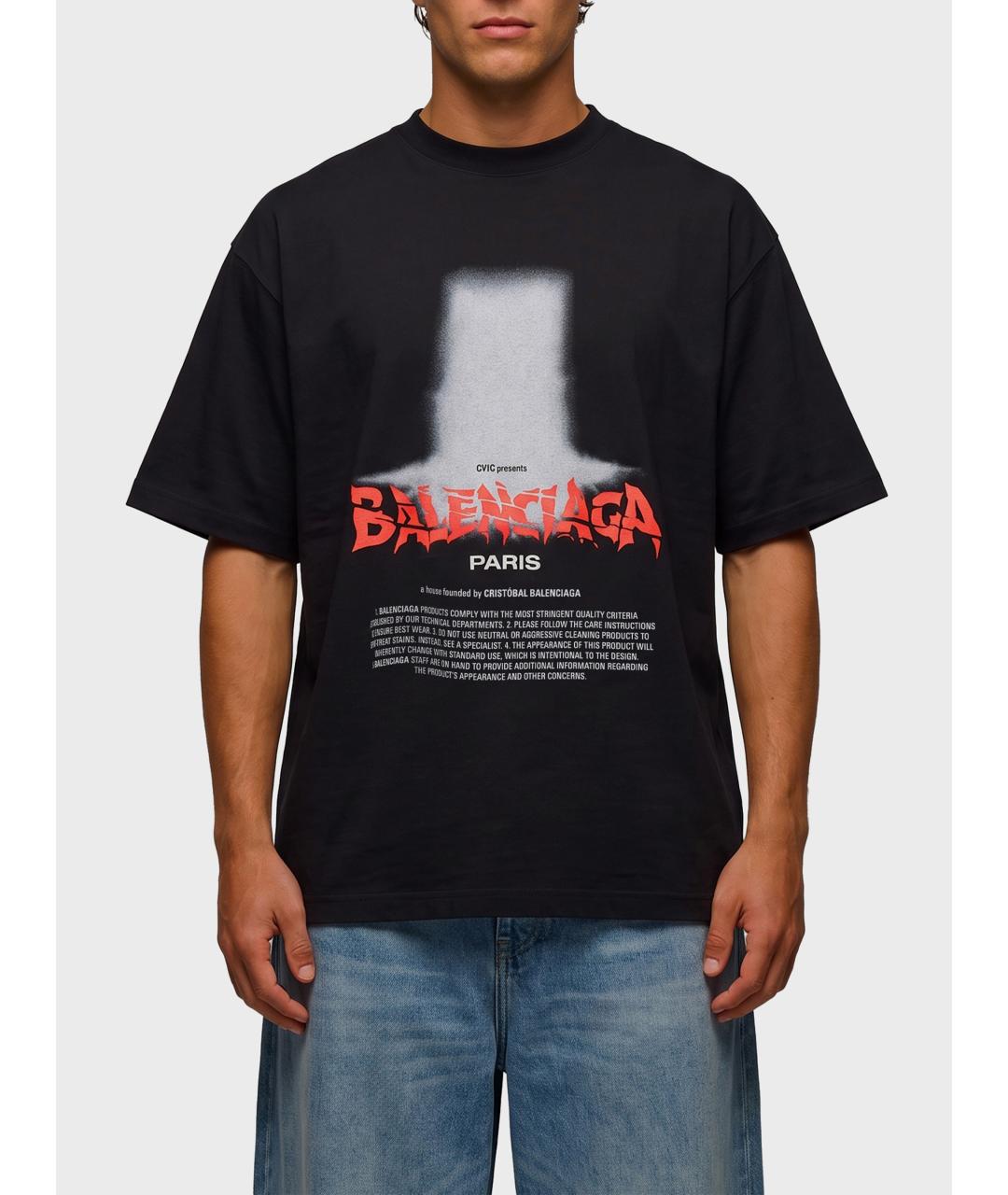 BALENCIAGA Черная хлопковая футболка, фото 4