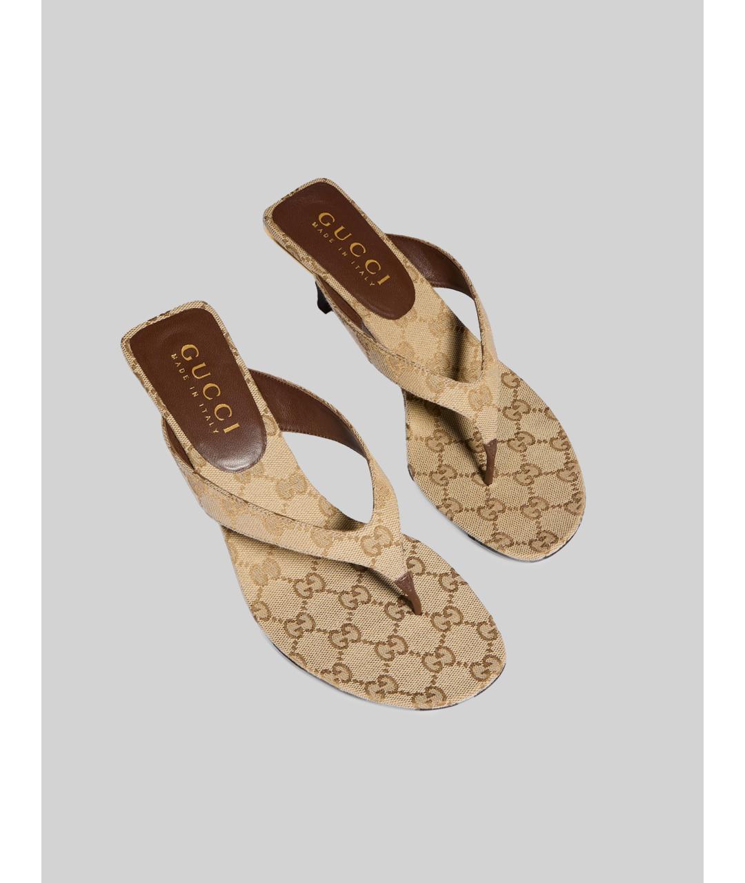 GUCCI Бежевые синтетические босоножки, фото 4