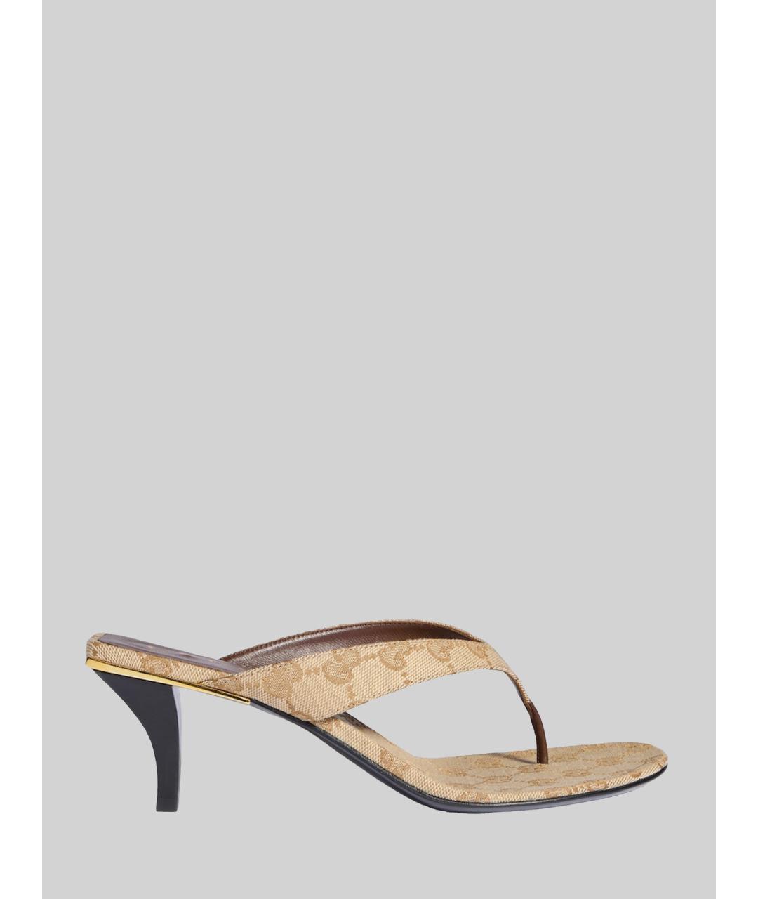 GUCCI Бежевые синтетические босоножки, фото 6