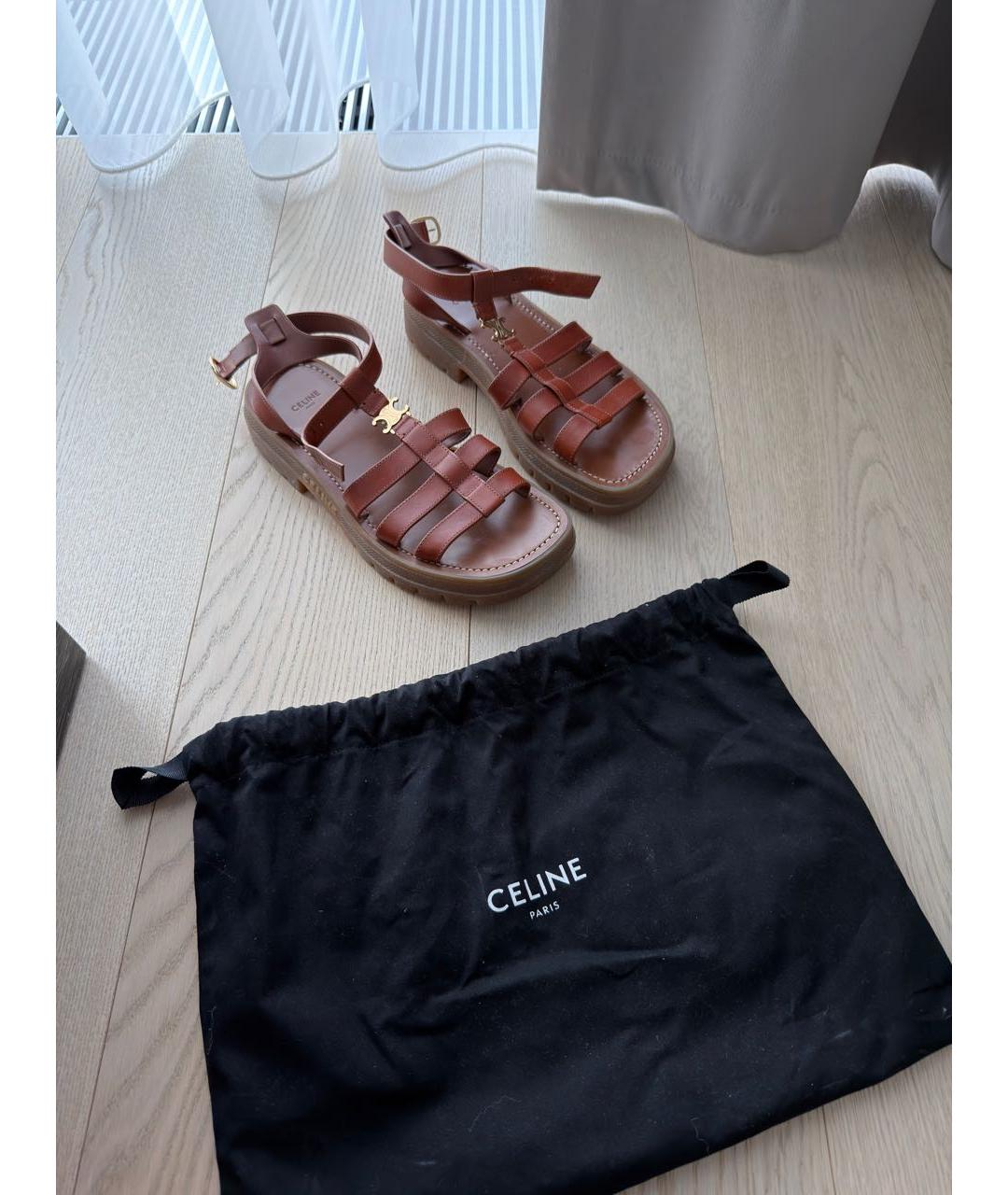 CELINE Коричневые кожаные сандалии, фото 2