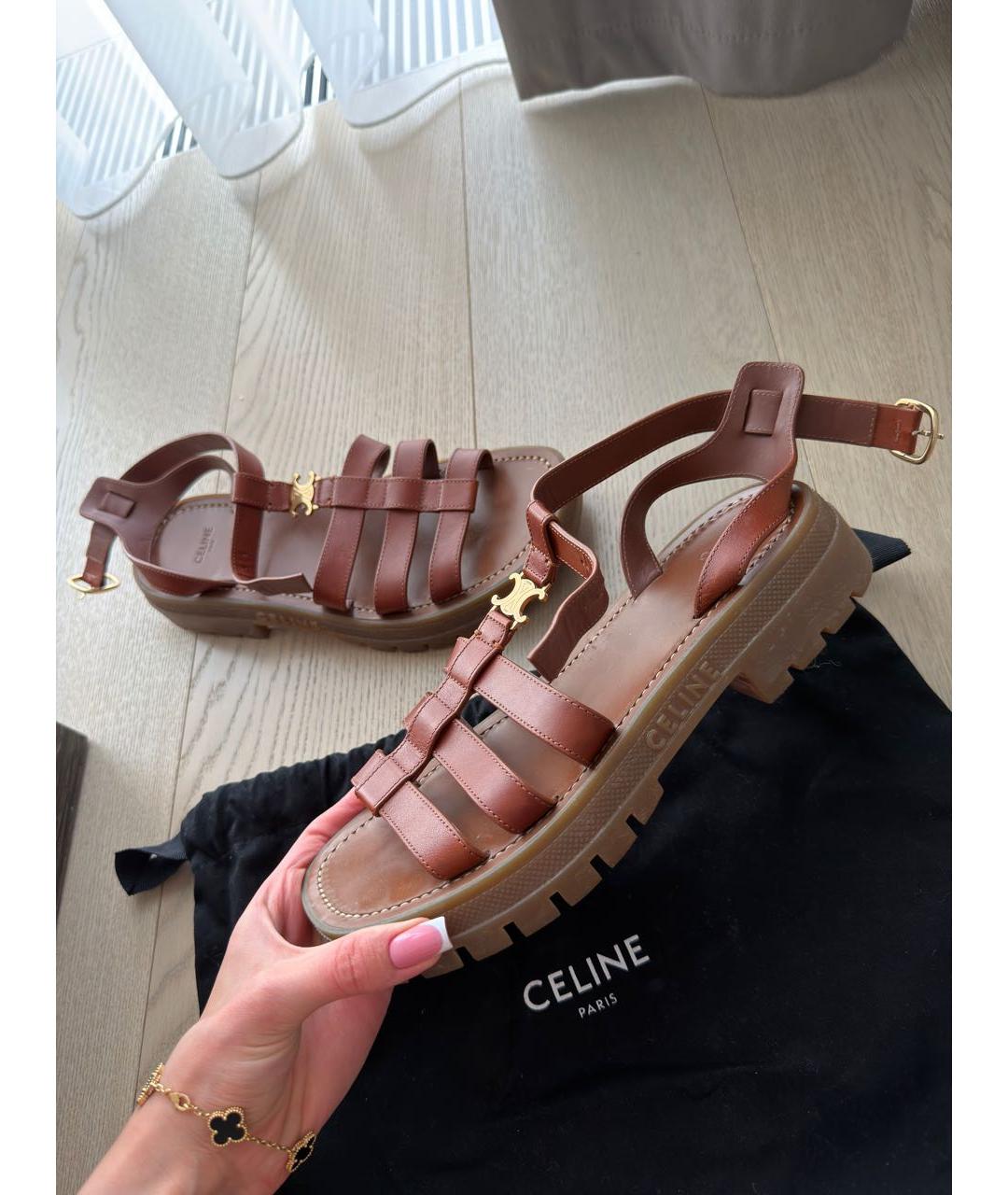 CELINE Коричневые кожаные сандалии, фото 6