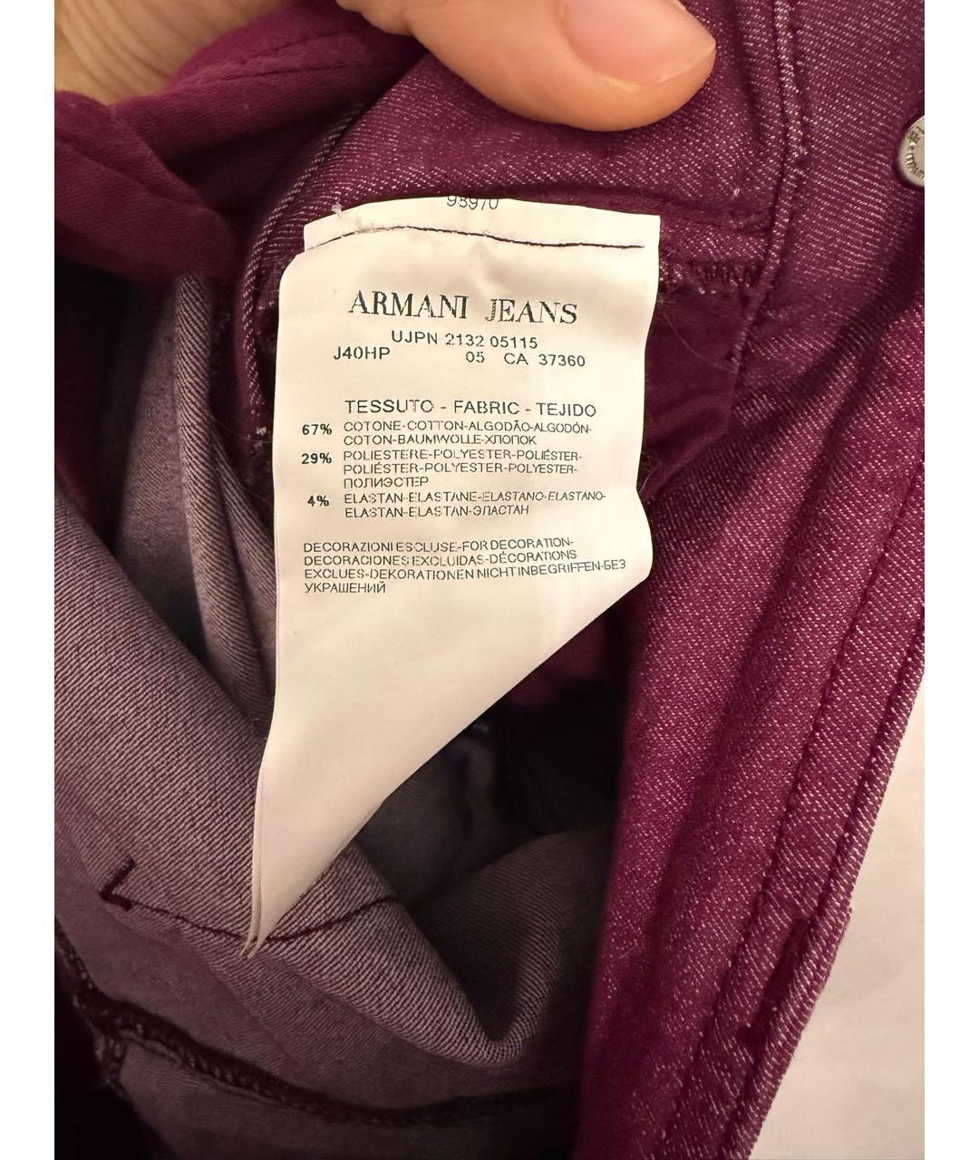 ARMANI JEANS Бордовые хлопко-полиэстеровые джинсы слим, фото 6