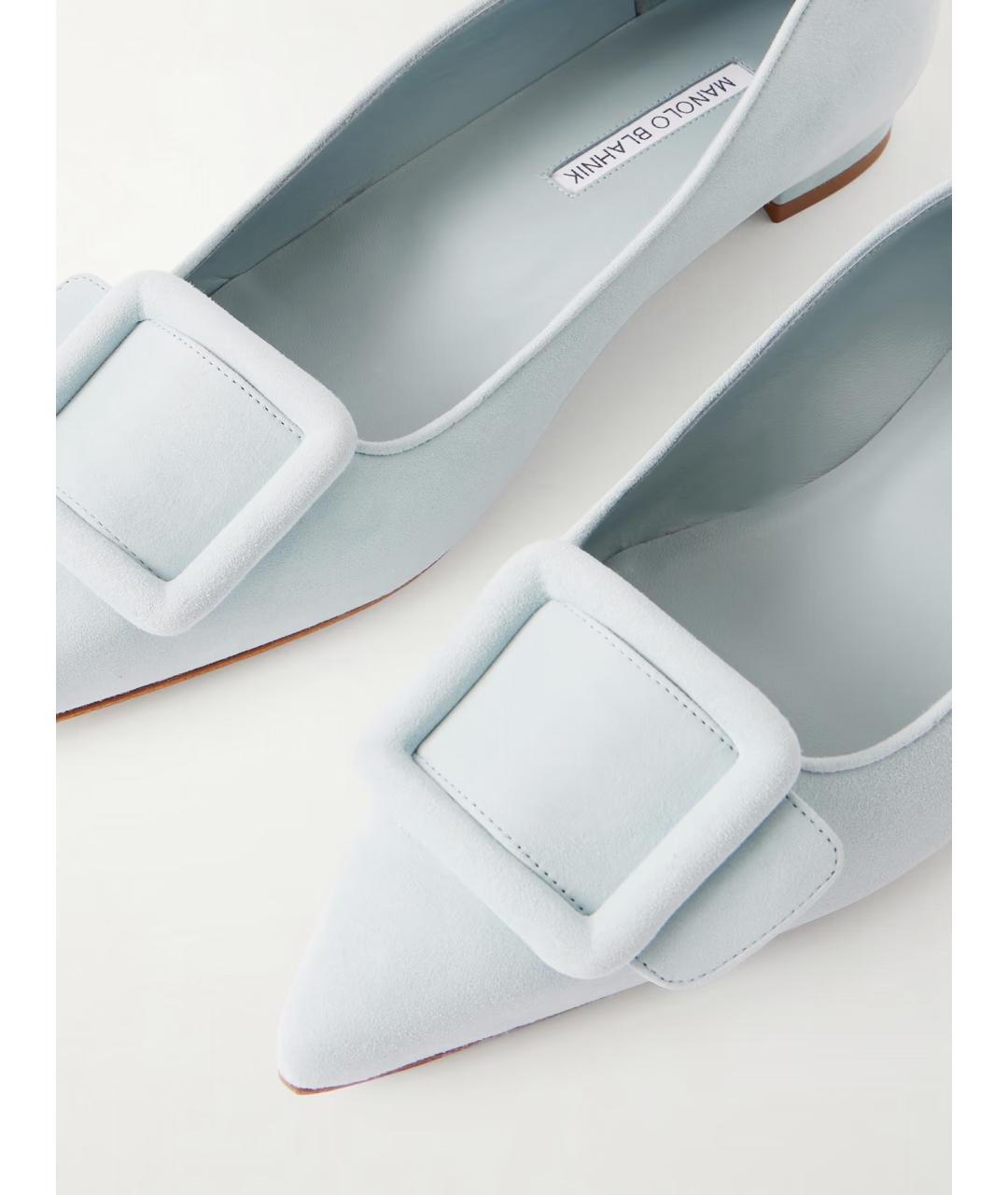 MANOLO BLAHNIK Голубые замшевые балетки, фото 4