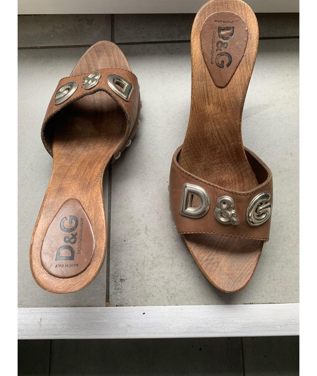 DOLCE&GABBANA Коричневые кожаные сабо, фото 2