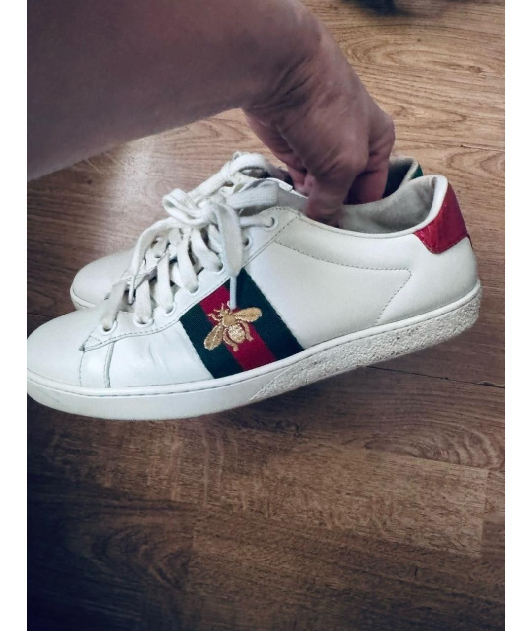 GUCCI Белые кожаные кеды, фото 6