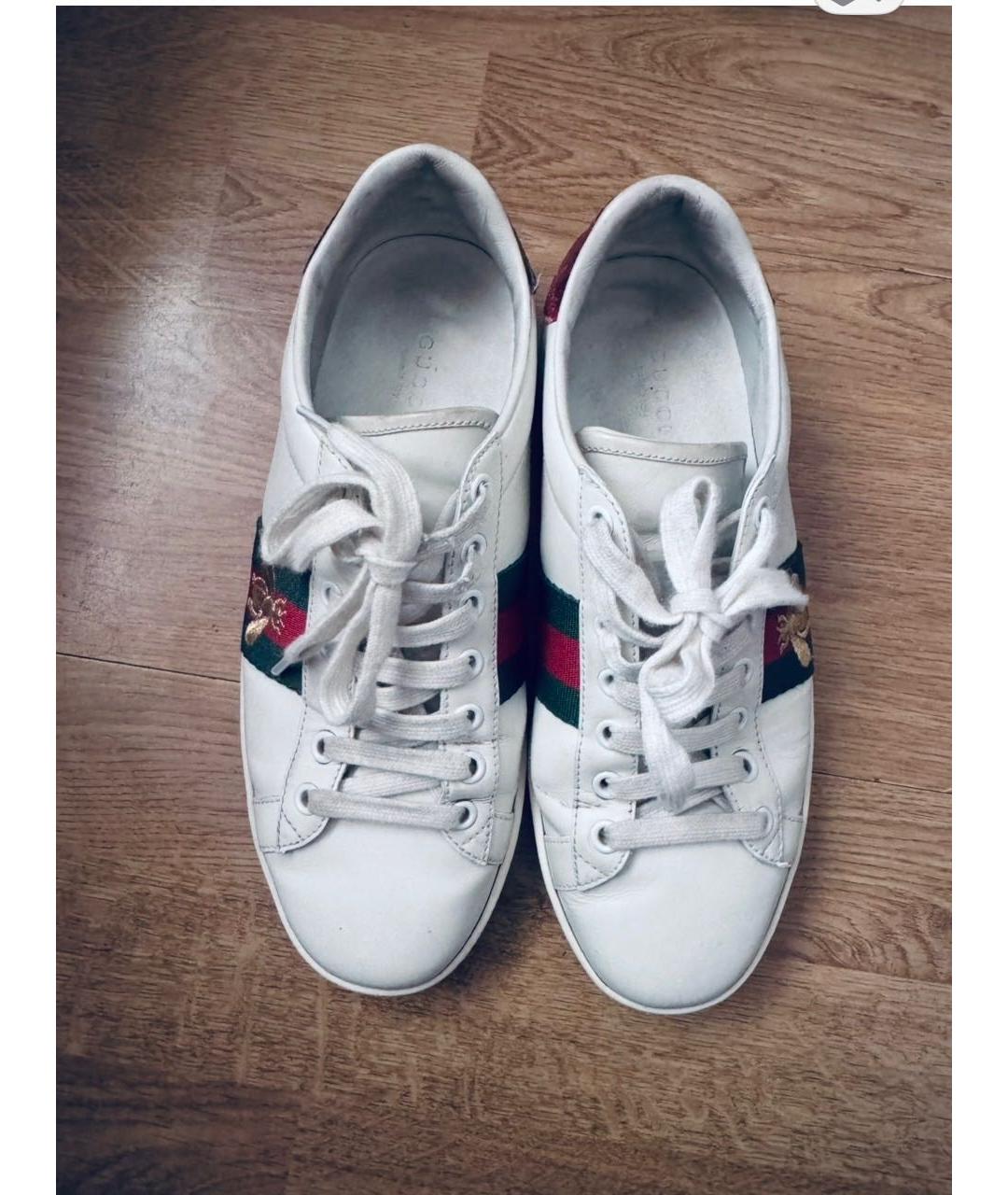 GUCCI Белые кожаные кеды, фото 2
