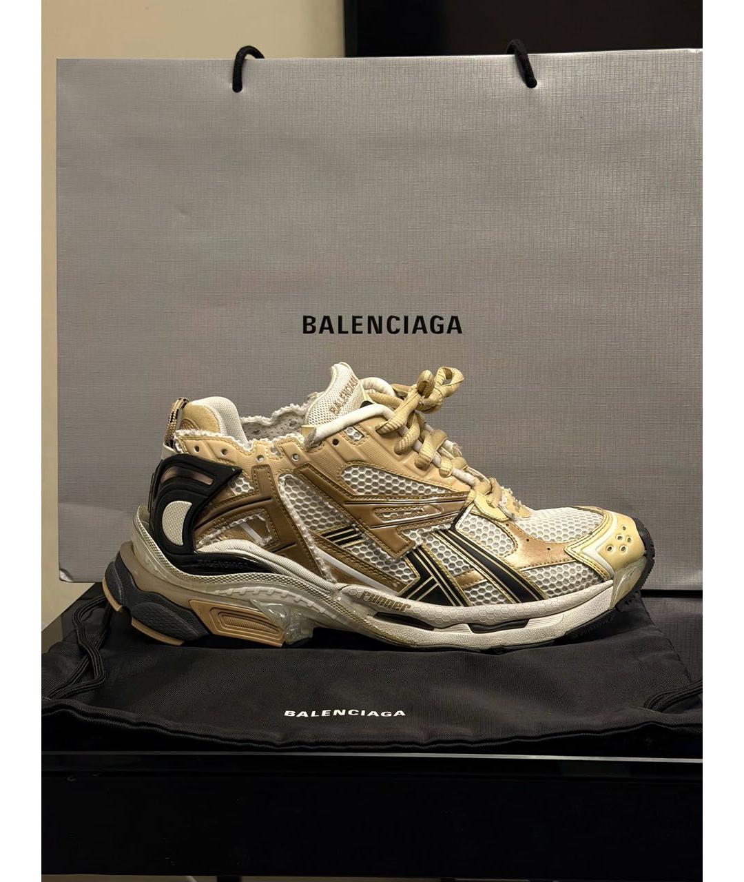 BALENCIAGA Золотые текстильные низкие кроссовки / кеды, фото 8
