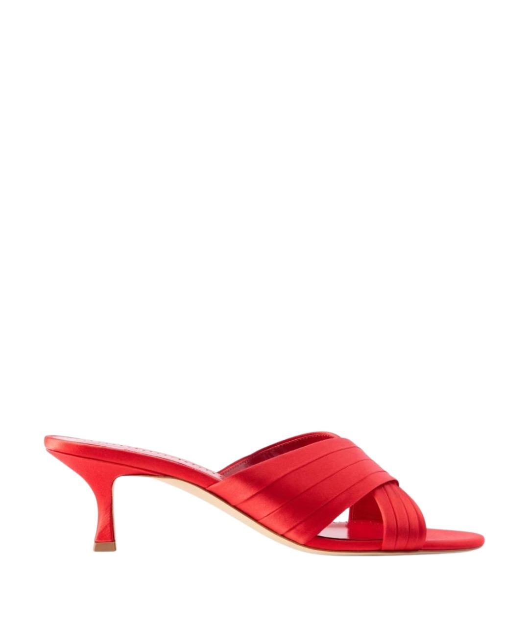 MANOLO BLAHNIK Красные текстильные мюли, фото 1