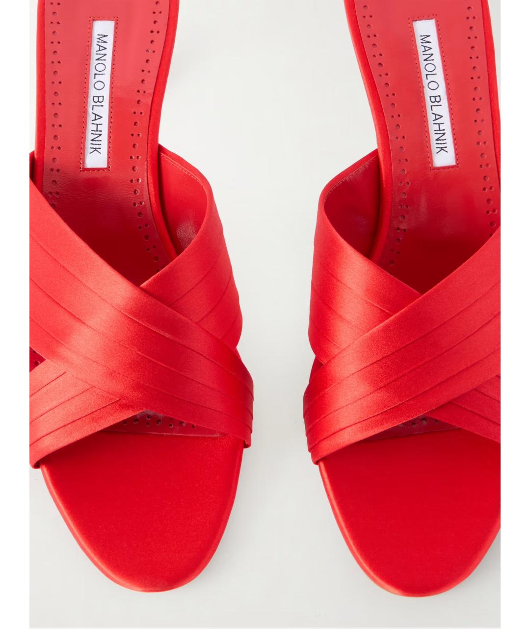 MANOLO BLAHNIK Красные текстильные мюли, фото 4