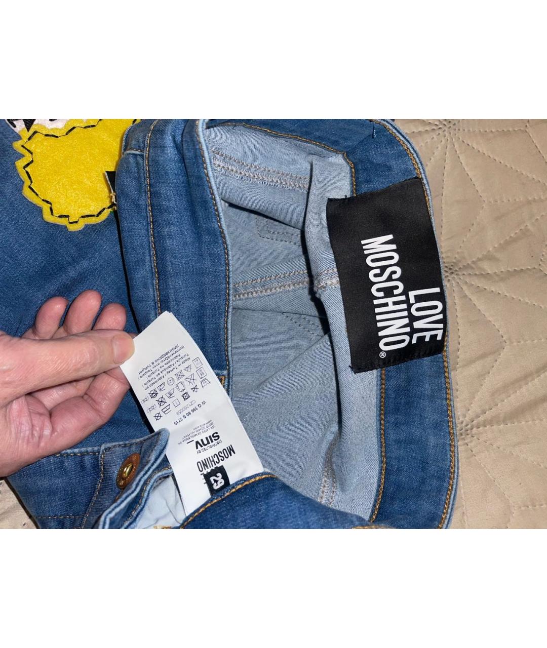 LOVE MOSCHINO Синие хлопко-эластановые джинсы слим, фото 3