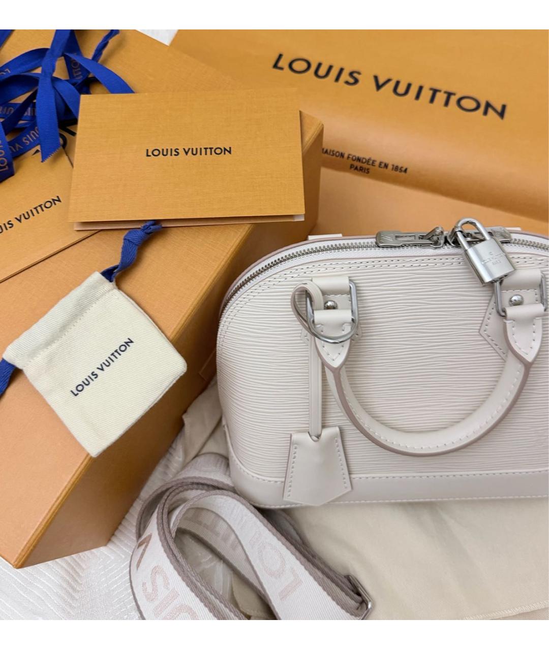 LOUIS VUITTON Бежевая кожаная сумка с короткими ручками, фото 6